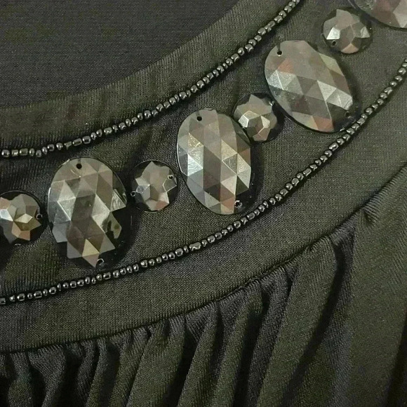 EUC AB Studio Black Blouse With Jeweled Neckline Women’s Large - Picture 8 of 10